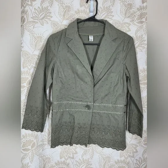 OLD NAVY VINTAGE 100% COTTON Y2K ARMY GREEN JACKET BLAZER W/EMBROIDERY sz S NEW - Picture 1 of 11